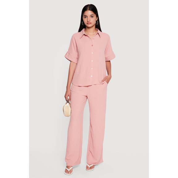 Women's Crepe Knit Swiss Dot High Waisted Pants