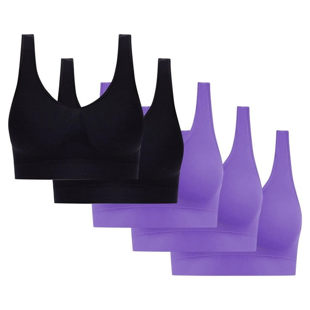 5PC Women's High Impact Sports Bra - Seamless Wireless Support | Comfortable Workout Bralette with Pad Insert Slots