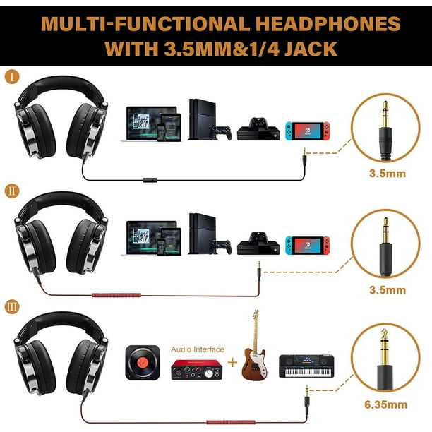 Wired Over Ear Headphones Studio Monitor & Mixing DJ Stereo Headsets with  50mm Neodymium Drivers and 1/4 to 3.5mm Audio Jack for AMP Computer