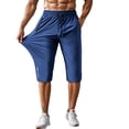 thumbnail image 2 of Men's Capri Pants 3/4 Joggers Gym/Workout/Hiking Below Knee Long Shorts Lightweight Quick Dry with Zipper Pockets Blue XL, 2 of 5