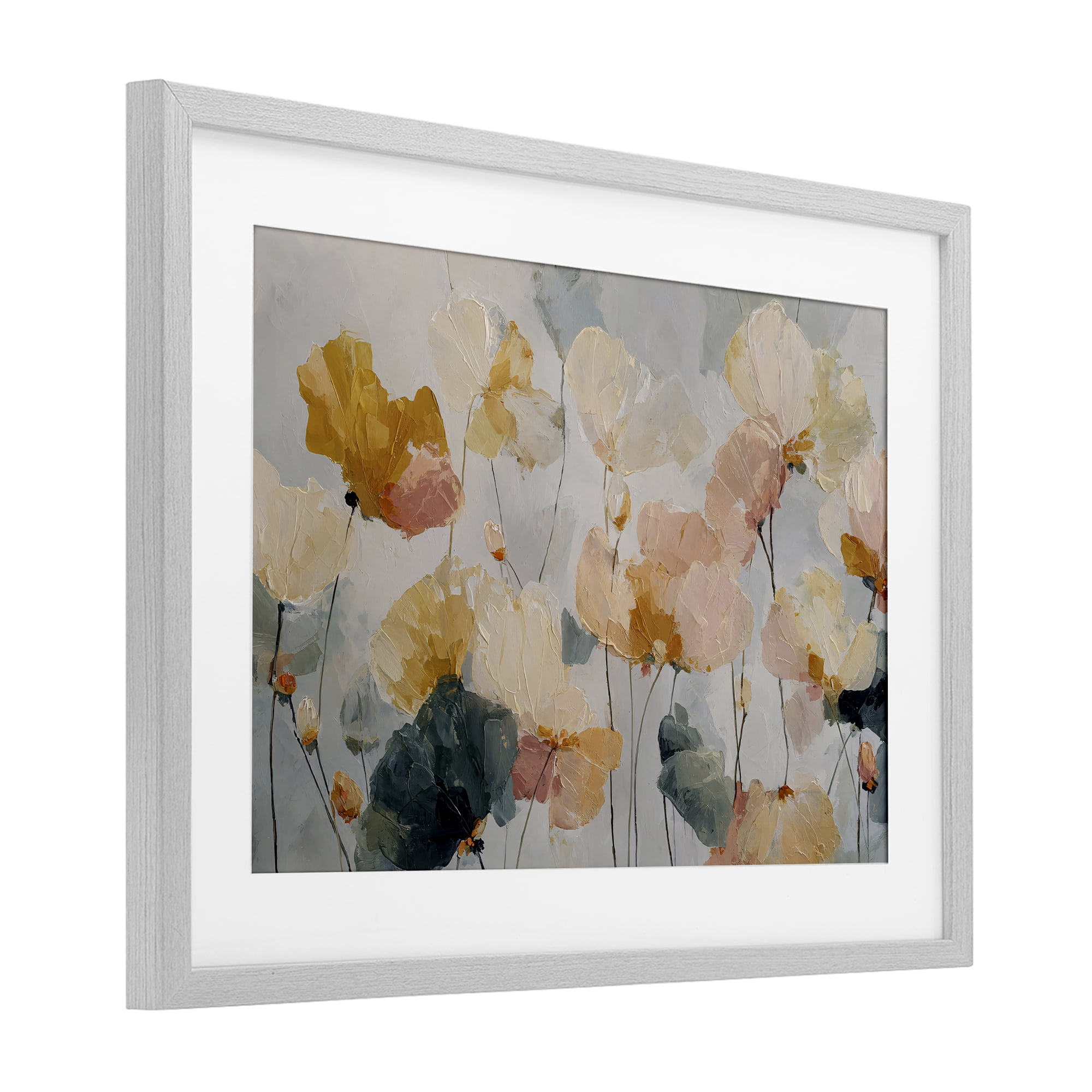 Stupell Industries Abstract Brushed Petals Gray Framed Print Under Glass, design by Jacky Ngan