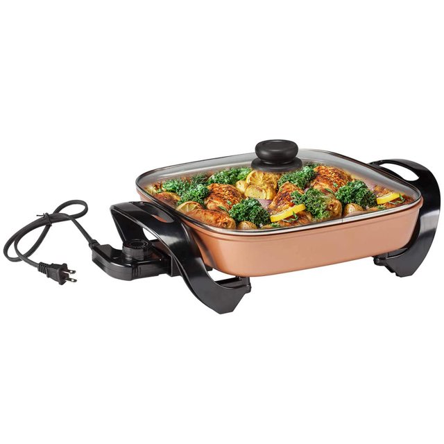 Large Nonstick Electric Skillet Serves 4 to 6 People (Copper Ceramic)