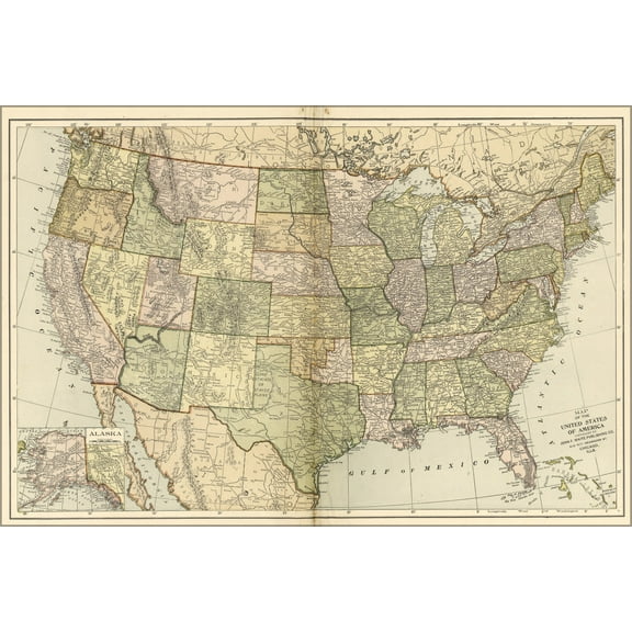 24"x36" Gallery Poster, map of the united states of america 1896