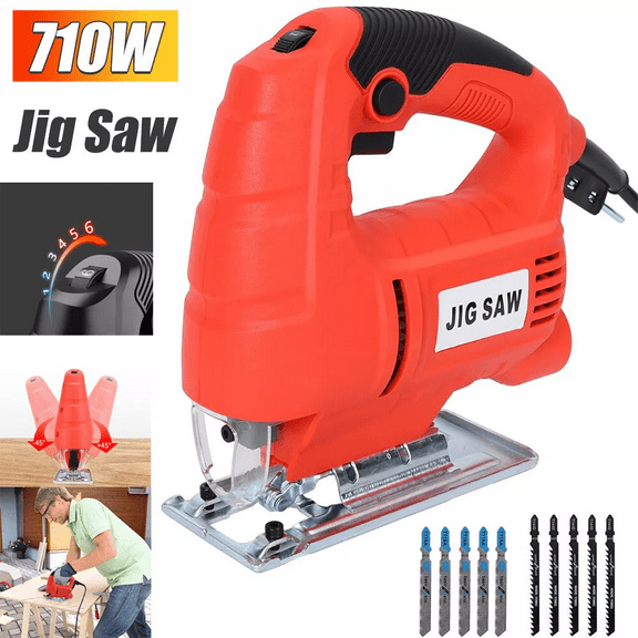 Electric Jig Saw Kit Wood Steel Cutting Tool 6 Variable Speed with 10Pcs Blades