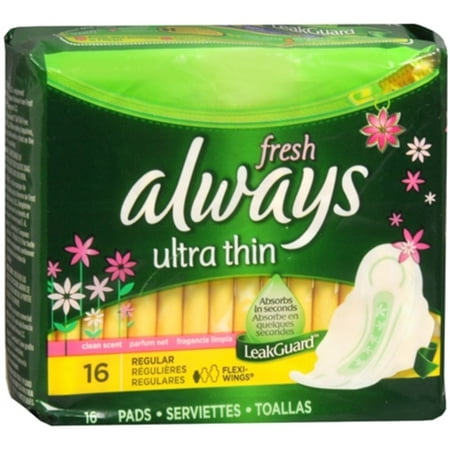 - Always Fresh Ultra Thin Pads Regular Flexi-Wings Clean Fresh Scent 16 Each (Pack of 6)