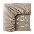 thumbnail image 3 of MooMee 100% Washed Cotton Queen Fitted Sheet Only Linen Like Textured Extra-Deep Pocket Breathable Soft 1-Piece(Taupe, 60"x80"), 3 of 6