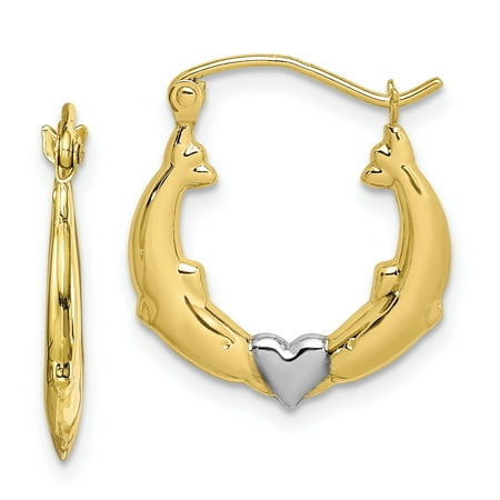 Yellow Gold Dolphin Animal - 10k Yellow Gold Dolphin Heart Hoop Earrings Ear Hoops Set Animal Sea Life Gifts For Women For Her