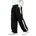 thumbnail image 4 of BXJX Boys Cargo Pants, Multi Pocket Straight‑Leg Side Stripe Elastic Waist Casual Trousers Black Size 15-16 T, 4 of 8