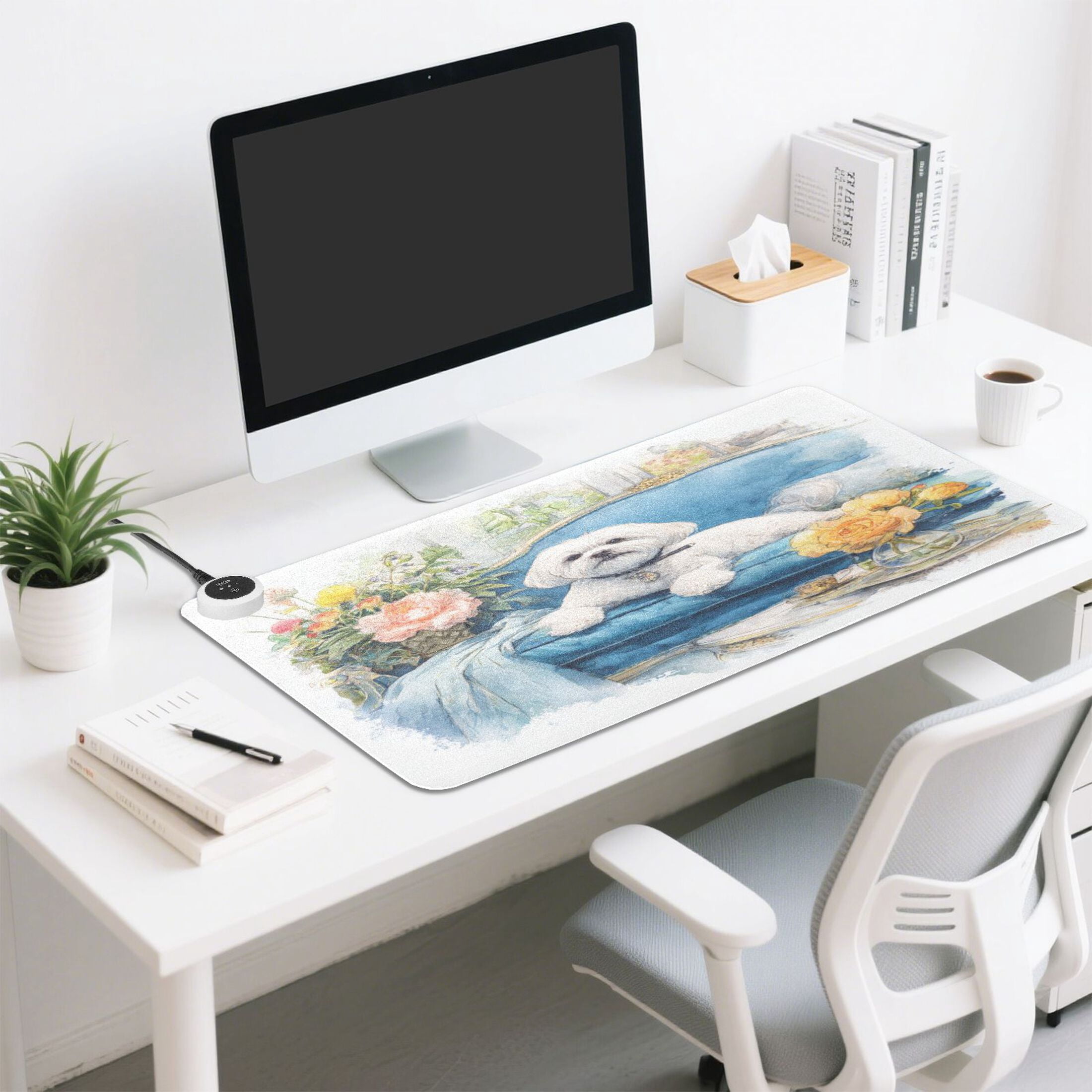 Large Heated Desk Mat Mouse Pad 31.5"x13"PU Leather Graphene Heating Desk Warmer with 3 Temperature Settings 110V US Plug Non-Slip Warm Pad for Home, Office, and Gaming The Obedient Shih Tzu Dog