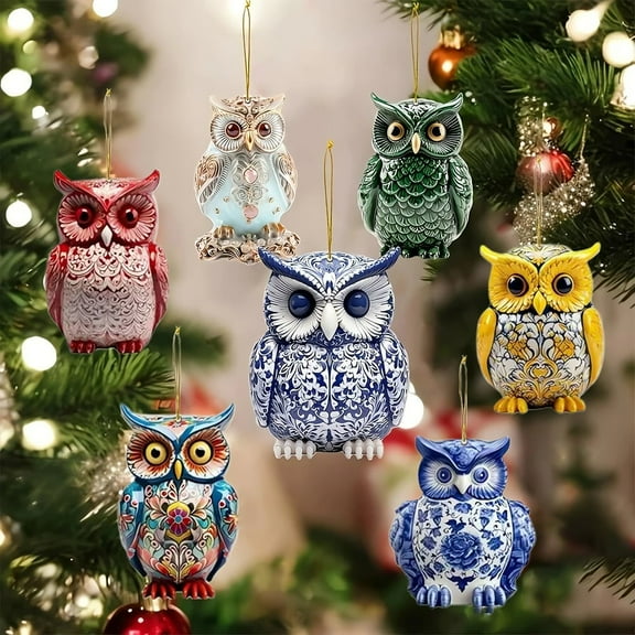 Viflosae Mini Christmas Ornaments for Mini Tree Christmas Organizers and Storage Wooden Owl Ornaments Set for Christmas Tree Gift for Anniversary, Birthday, Christmas