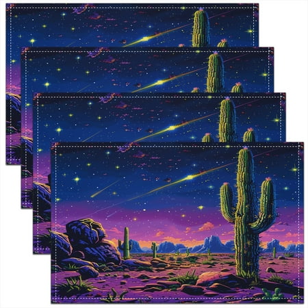 

Erosebridal Retro Cactus Place Mats 12x18 Inch Set of 4 Rustic Farmhouse Western Placemats West Desert Waterproof Placemats Starry Sky Galaxy Heat Resisting Placemats Purple Green Brown