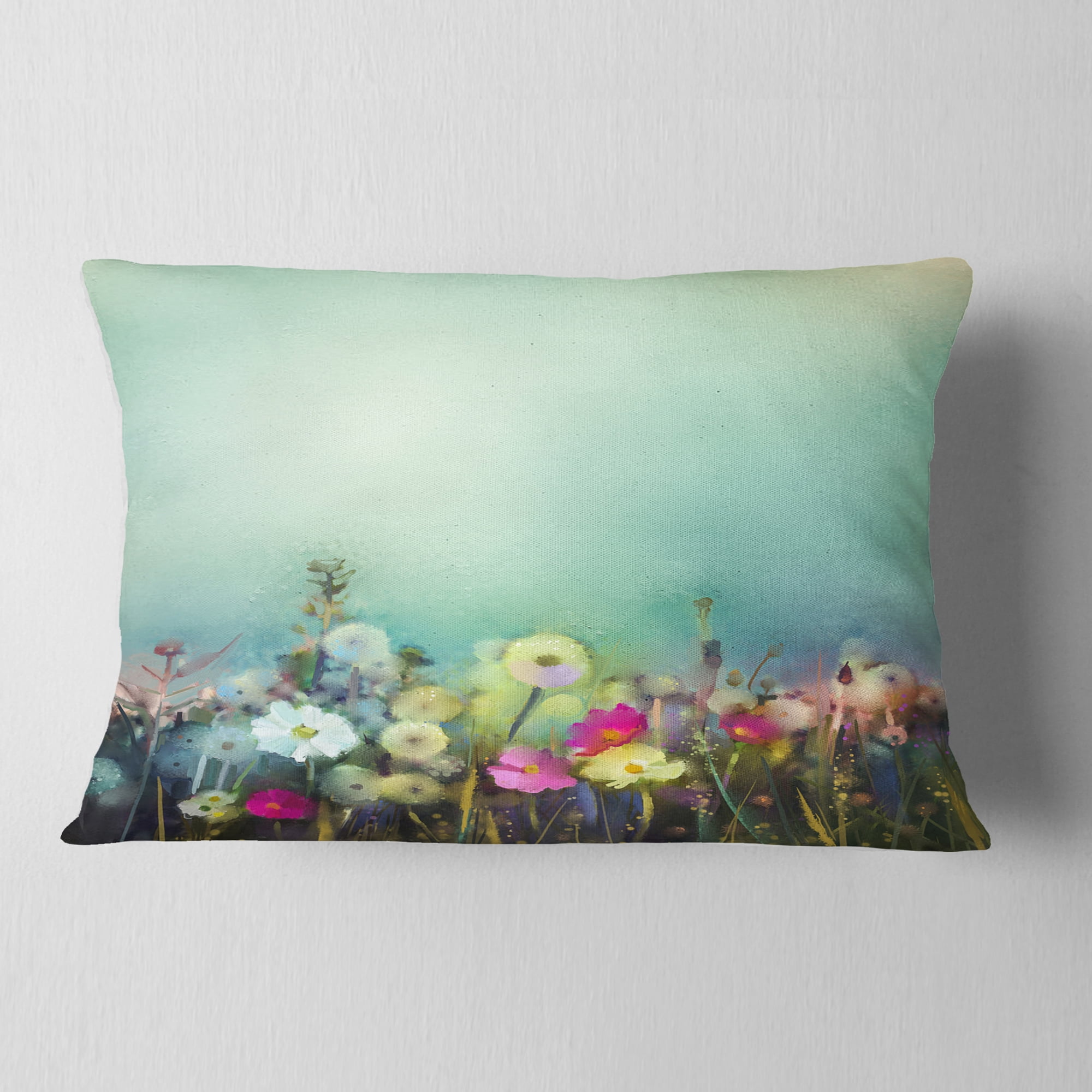 Designart Dandelion Poppy and Daisy Flowers - Floral Throw Pillow - 12x20