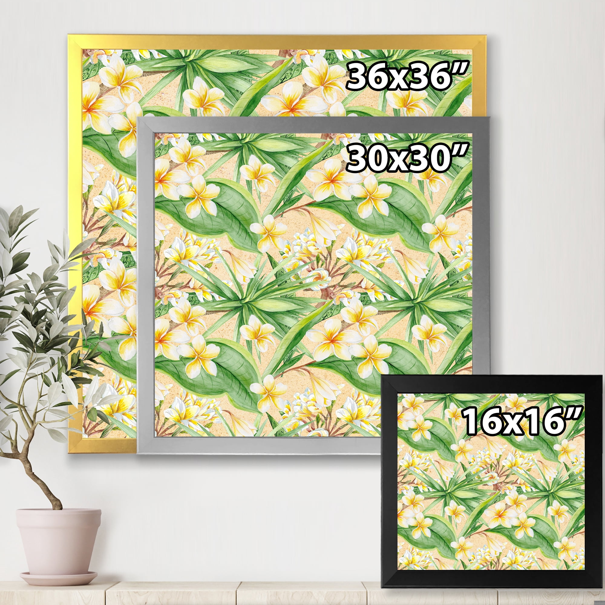 Designart 'Yellow Flowers and Tropical Foliage XIII' Modern Framed Art Print