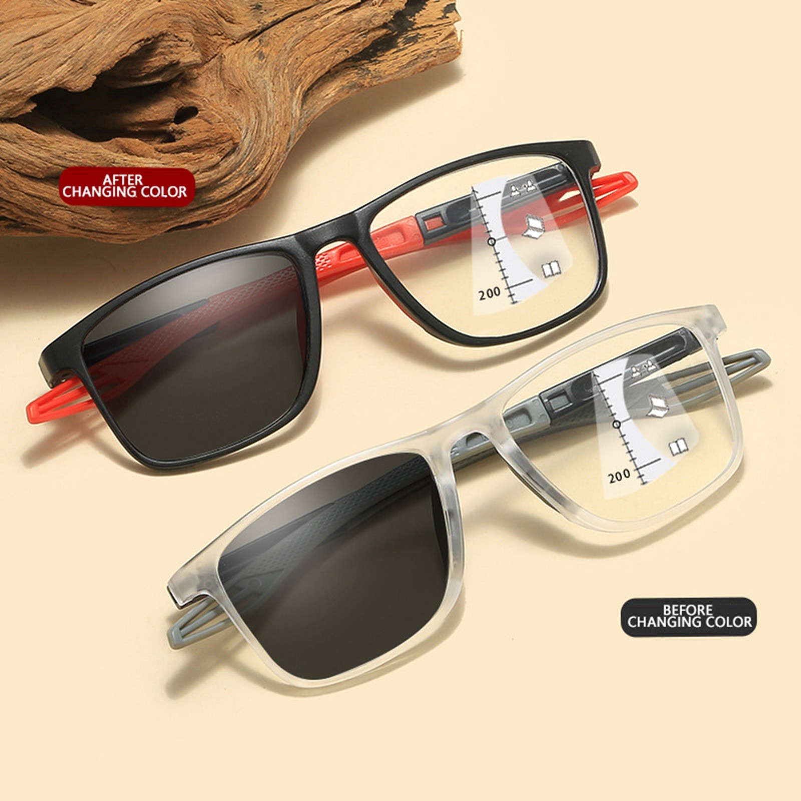 MIRYEA RK02 Multifocus Photochromic Reading Sunglasses – Rimless Titanium Frame, UV400, Transition Lenses