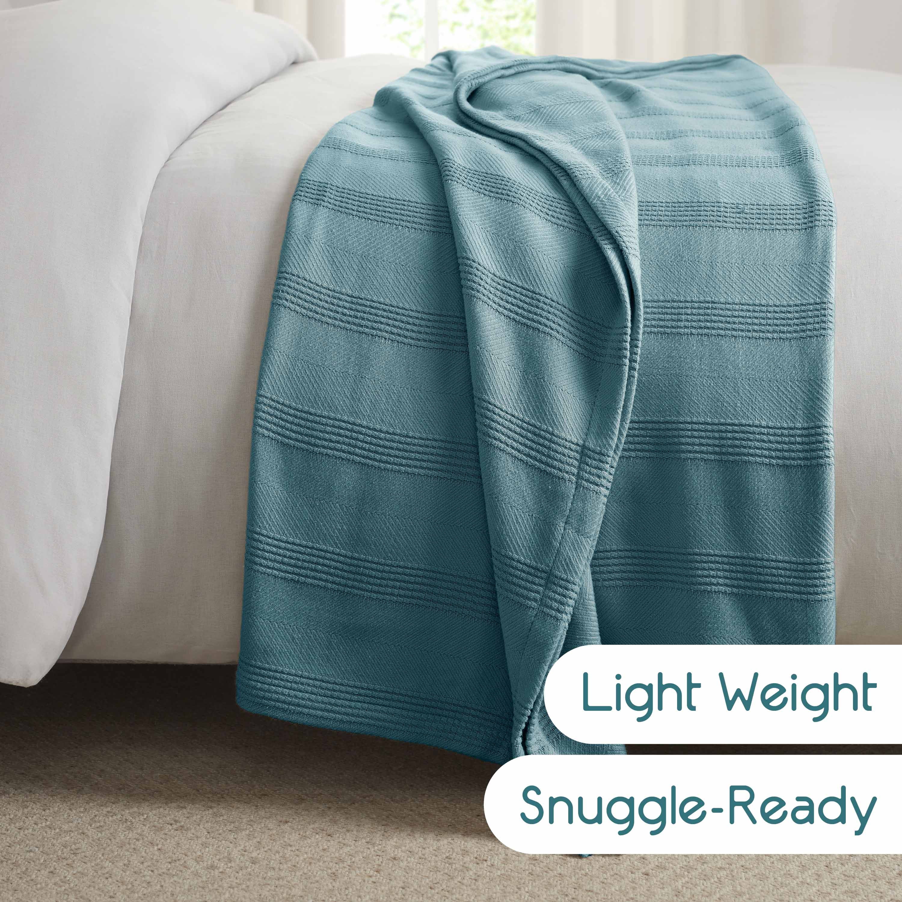 Lightweight Breathable 100% Cotton Knit Blanket – All-Season Bed Blanket – King Size – Blue
