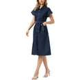 thumbnail image 4 of INSPIRE CHIC Women's Denim Casual Button Down Short Sleeves Belted Midi Dress XS Black Blue, 4 of 6