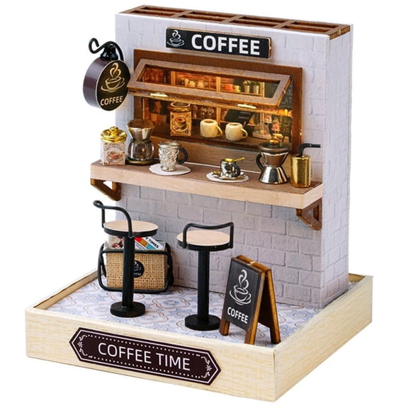 Wiywef Doll House Kit Coffeehouse DIY Wooden Miniature Room Model Building Craft Kits Gifts for Adults and Teens for Christmas