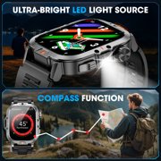 Mingwear 2.01-inch Military Smartwatch for Men with Fitness Tracker, Answer/Make Calls/100+ Sport Modes, IP68 Waterproof, Hiking Travel Pedometer Watch compatible with Android IPhone Devices (Black)