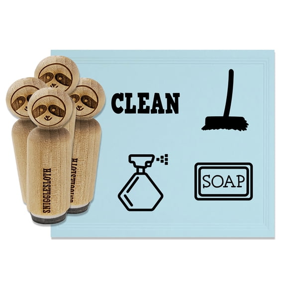 Cleaning Spray Bottle Broom Sweep Soap Rubber Stamp Set for Scrapbooking Crafting Stamping - Large 1-1/4 Inch