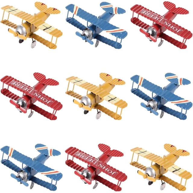 9 Pcs Vintage Airplane Decorations, Metal Airplance Models, Mini Hanging Iron Aircrafts, Retro Biplane Models for Home Office Desktop Decor