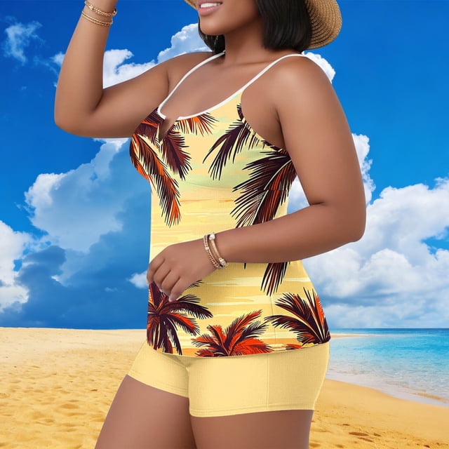 Ailaofu Plus Size Tankini Swimsuits for Women Bathing Suits Top Two Piece Tummy Control V Neck with Swim Suits