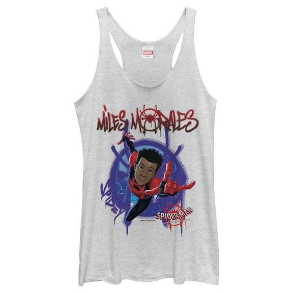 Women's Marvel Spider-Man Spiderverse Miles Morales Splat  Racerback Tank Top White Heather 2X Large