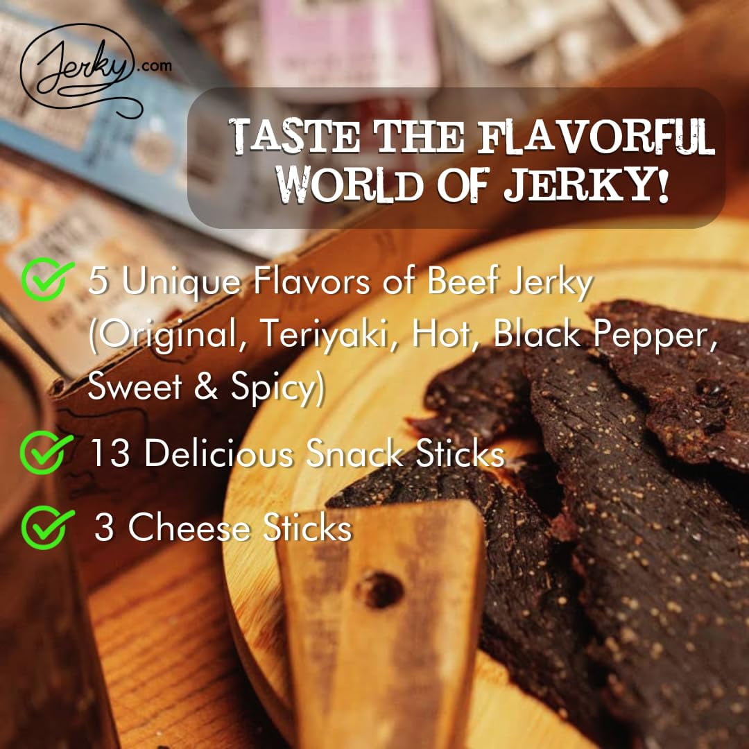 Beef Jerky Gift Box for Men - 21 Pieces of Beef Jerky & Beef Meat Sticks Gift Set - Unique Gift for Men