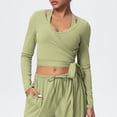 thumbnail image 3 of vdgthytj Workout Tops for Women Long Sleeve Quick Dry Wrap Waist Slim Fitted Yoga Athletic Crop Tops(X-Large,Green), 3 of 3