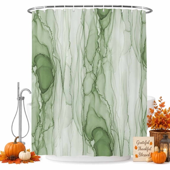 Green Marble Shower Curtain, Waterproof Shower Curtains for Bathroom, Modern Abstract Luxury Fluid Artwork Washable Fabric Bathtub Curtain Set Bath Decor with 12 Hooks Standard 72"x72"