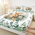 thumbnail image 4 of Castle Fairy Watercolor Floral Fox Raccoon Queen Sheets 4 Pieces,Eucalyptus Butterfly Queen Sheet Sets,Peach Sage White,1 Fitted Sheet, 1 Flat Sheet and 2 Pillowcases, 4 of 6