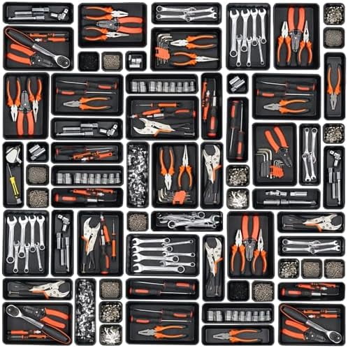 45 Pack Tool Box Organizer Tray Divider, Toolbox Desk Drawer Organizer,Garage Organization Storage for Rolling Tool Chest Cart Cabinet Workbench Workshop Small Parts Widget Tool Organizer Black