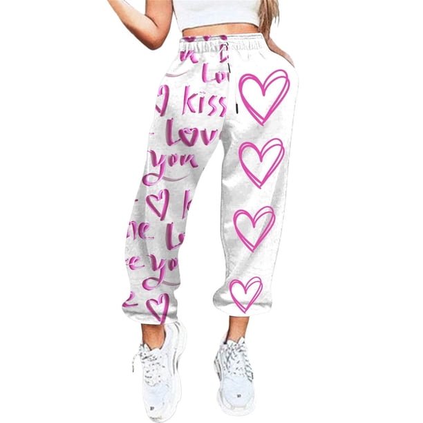 Pantalones holgados Gibobby de chándal con estampado del Día de San Valentín para mujer Beige S