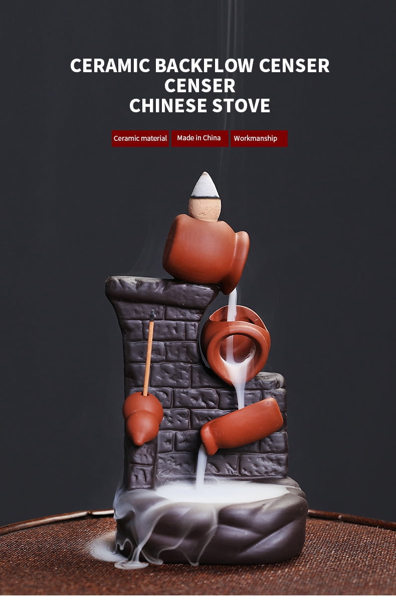 Backflow Incense Burner, Ceramic Running Water Smoke Incense Holder for Aromatherapy Meditation，Office & Home Décor