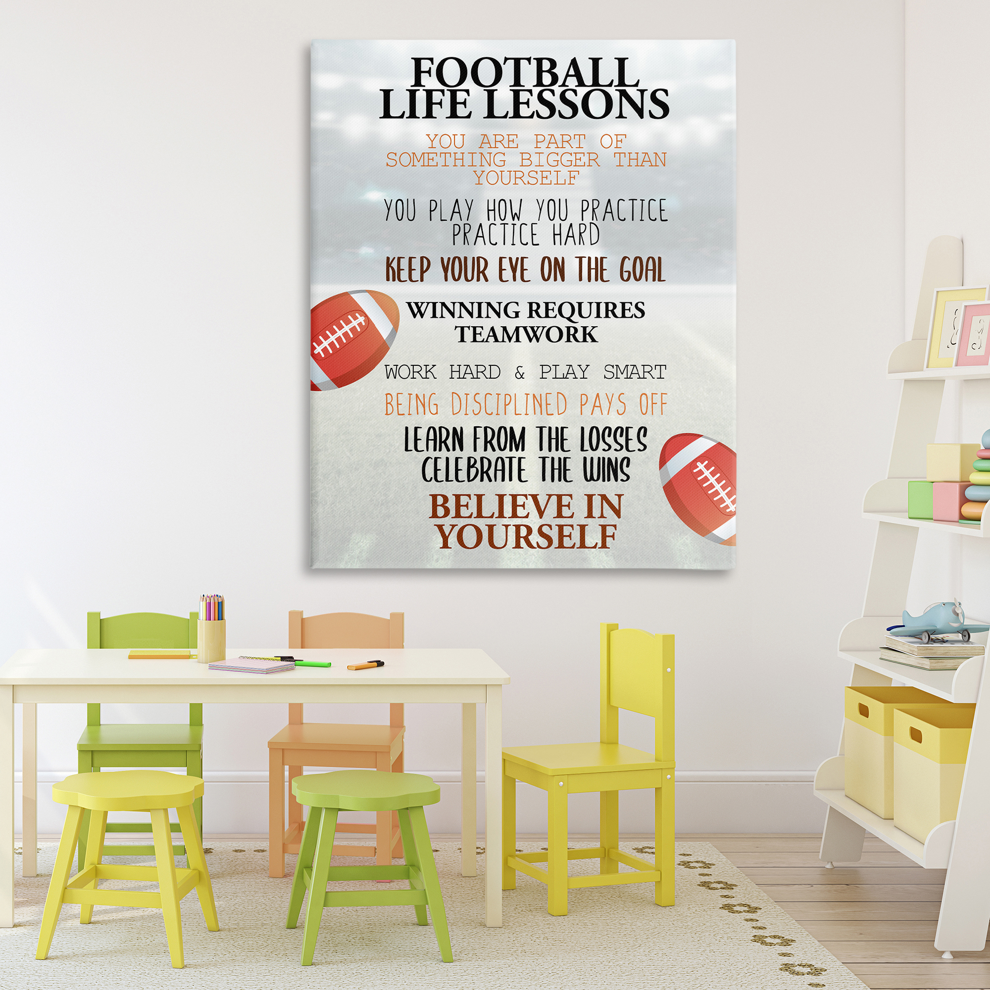 Football Life Lessons Canvas Wall Art, design by Kim Allen