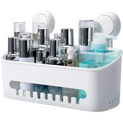 Plastic Shower Caddy Suction Cup Shower Organizer Basket Bath Shelf, Strong Suction Power Bathroom Caddies with Fence Hooks, Kitchen Rack, Waterproof, Oilproof, Reusable, for Shampoo, Gel-1PACK