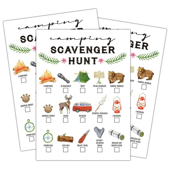 Adventure Quest Treasure Hunt Game - Outdoor Camping Edition. Nature-themed clue cards for kids, teens, and families to enjoy at camping parties and outdoor birthday celebrations. Get ready for an exc