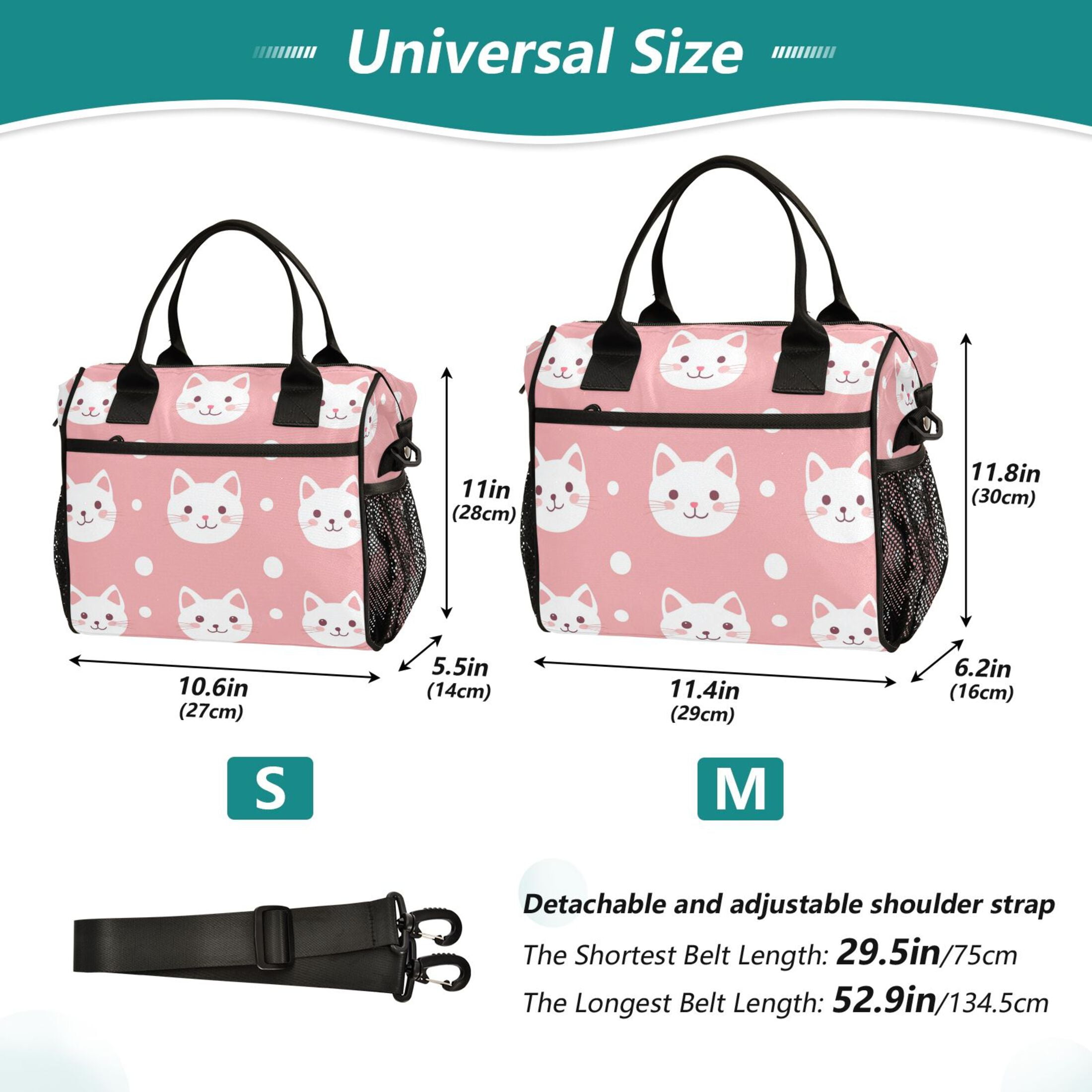 WOBOGO Kawaii Cat Face Pattern Lunch Bag Large Capacity Leak Proof Insulation Soft Adult Men and Women Universal 11.8×11.4×6.2in