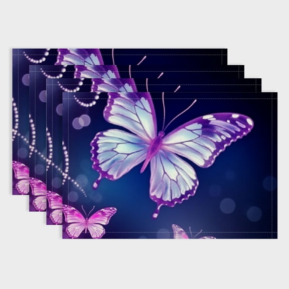 Pratyus Butterfly Purple Magic Linen Cloth Placemat Set of 4 for Dining Tables - Ideal for Birthday Parties, Christmas, Restaurants, Buffets & Home Decoration 18x12in
