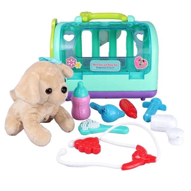 Set veterinario con perrito de peluche con varios movimientos y accesorios Play set Veterinario