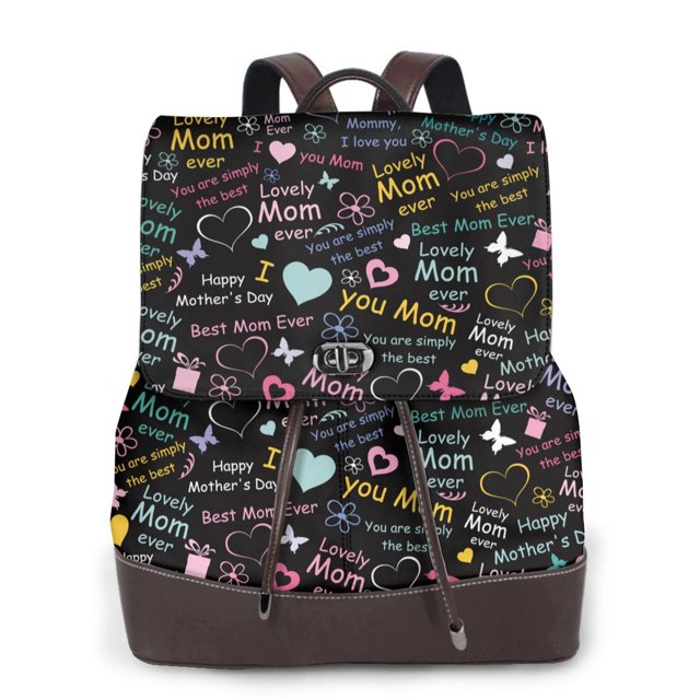 Easygdp I love you Mom Mochila de Cuero para Mujeres, Bolso de Hombro, Bolsos de Mano de Moda para Trabajo y Viajes