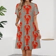 thumbnail image 2 of Lobster Art Prints Short Sleeve Dress Women Summer Evening Dresses Ladies Sundress, 2 of 7
