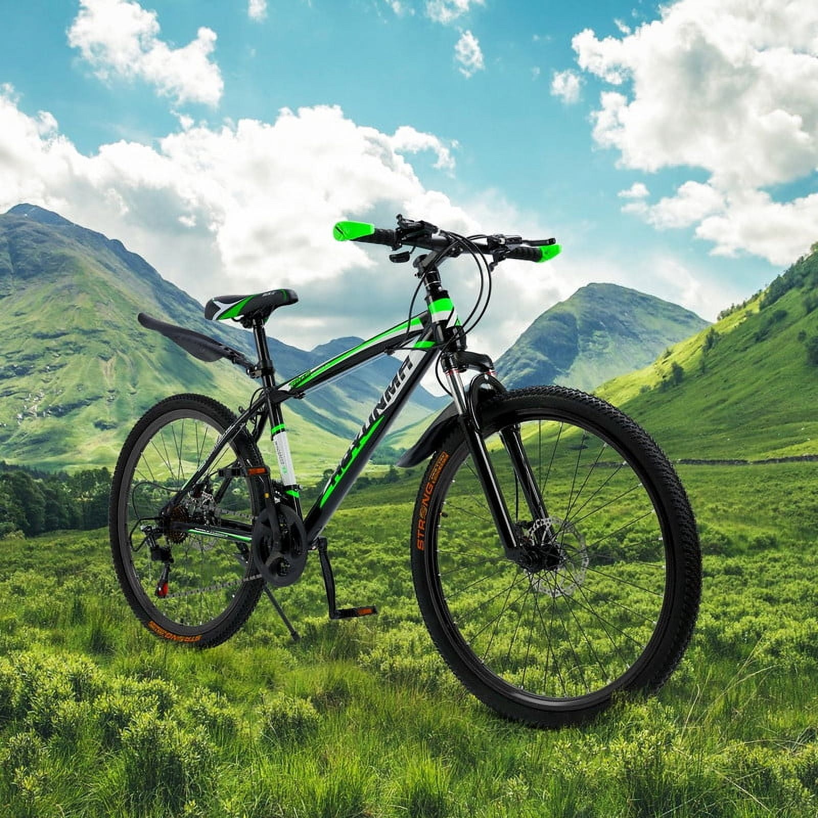 ARTUDATECH Mountain Bike for Men/Women, 26" Sizes, 24 Speed Shimano Twist Shifting, Front or Dual Suspension, Comfort Saddle Red/White/Blue/Green