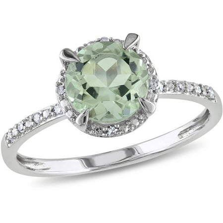 1-1/3 Carat T.G.W. Green Amethyst and Diamond-Accent 10kt White Gold Halo Ring