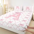 thumbnail image 3 of Manfei Monogrammed A Bed Sheets Twin,Ribbon Bowknot Bedding Twin Size,Pink White Sheet Set Twin,Microfiber Room Decorative,3 Pieces, 3 of 7