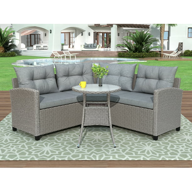 4 Piece Outdoor Patio Furniture Set, Round Sectional Outdoor Patio Furniture