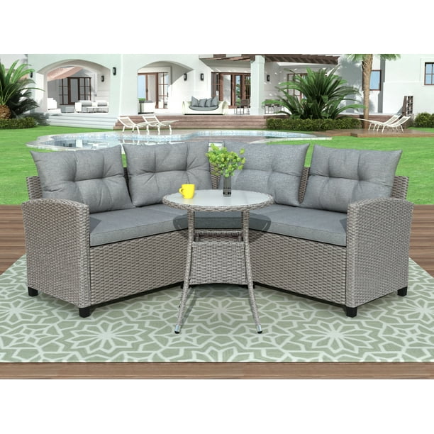 4 Piece Outdoor Patio Furniture Set All Weather Rattan Wicker Couch With Round Table Cushions Sectional Conversation Sofa For Garden Lawn Poolside And Backyard B502 Com 4 Piece Outdoor Patio Furniture Set, Round Sectional Outdoor Patio Furniture