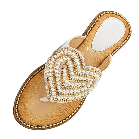

Slippers For Women Round Toe Fashionable Love Diamond Pearl Sandals