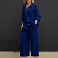 thumbnail image 2 of Pyhlmscde Linen 2 Piece Sets for Women Summer 2024 Loose Long Sleeve Shirts Wide Leg Pant Matching Set Plus Size Vacation Outfits, Lounge Sets for Women, Two Piece Sets for Women Blue3 M, 2 of 7
