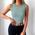 thumbnail image 2 of WAYUTE Women's Tank Tops Casual Striped Print Round Neck Sleeveless Slim Fit Nightwear Breathable Basic Top Summer Daily Wear, 2 of 6