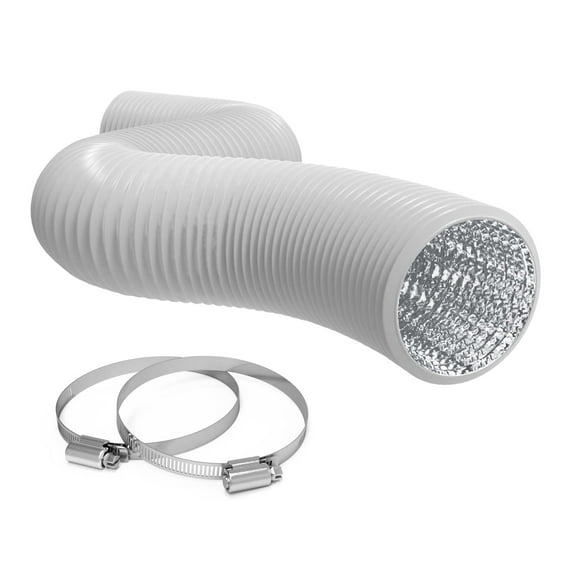 TerraBloom Flexible 6 Inch Ducting - White 8 Feet Flex Aluminum Duct with 2 Clamps - 4 Layer HVAC Ventilation Air Hose - Great For Grow Tents, Dryer Rooms, House Vent Register Lines